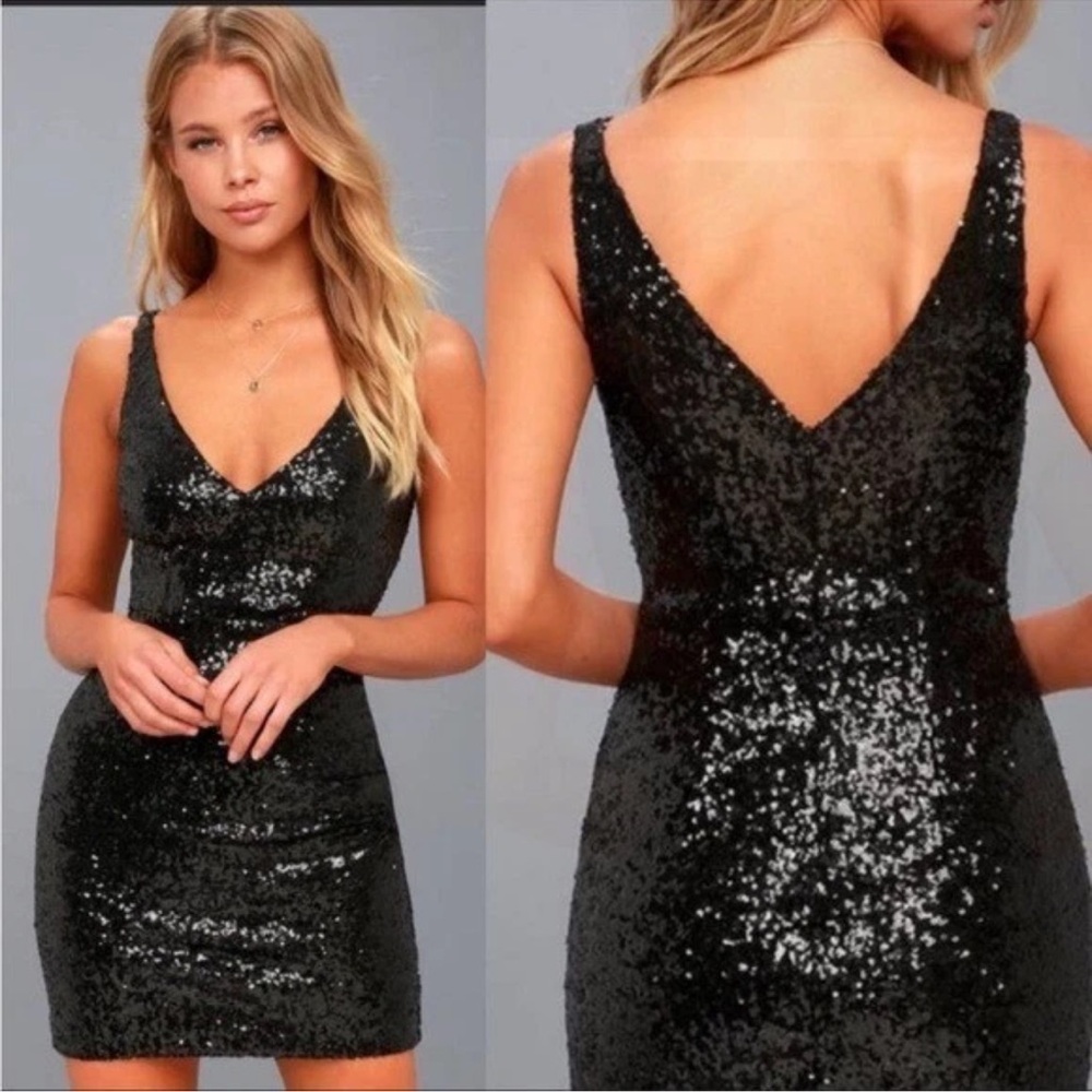 Lulus Champagne Showers Sequin Bodycon Dress in Black Size XS